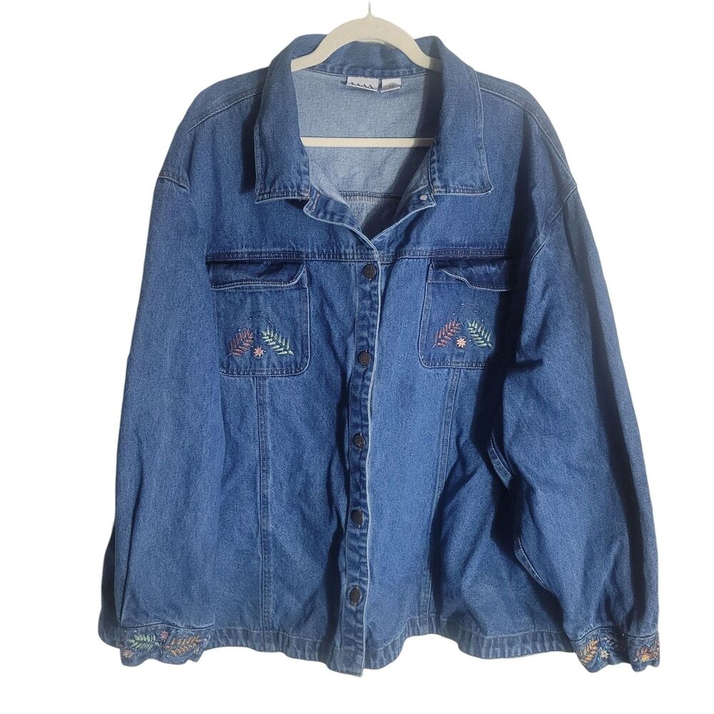 White Mountain‎ Traders Denim Chore Coat Women's 6X Blue Embroidered Cotton READ